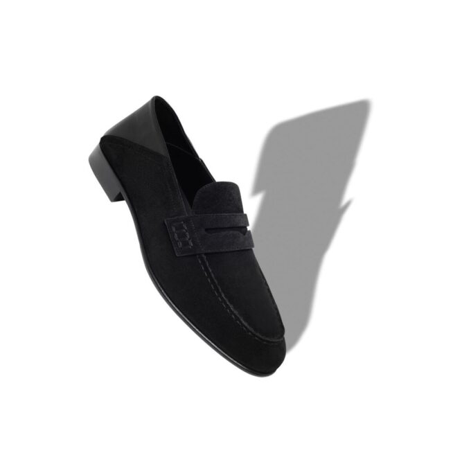 PLYMOUTH Black Suede Penny Loafers