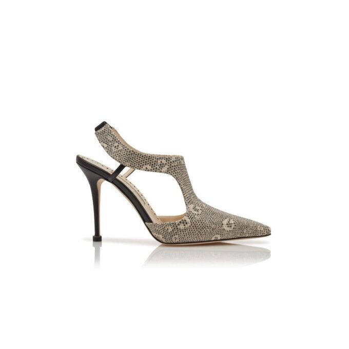 POLIGNAC Lizard Print Calf Leather T-Bar Pumps