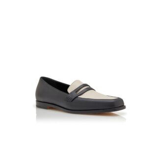 POLONOFF Black and Cream Calf Leather Loafers