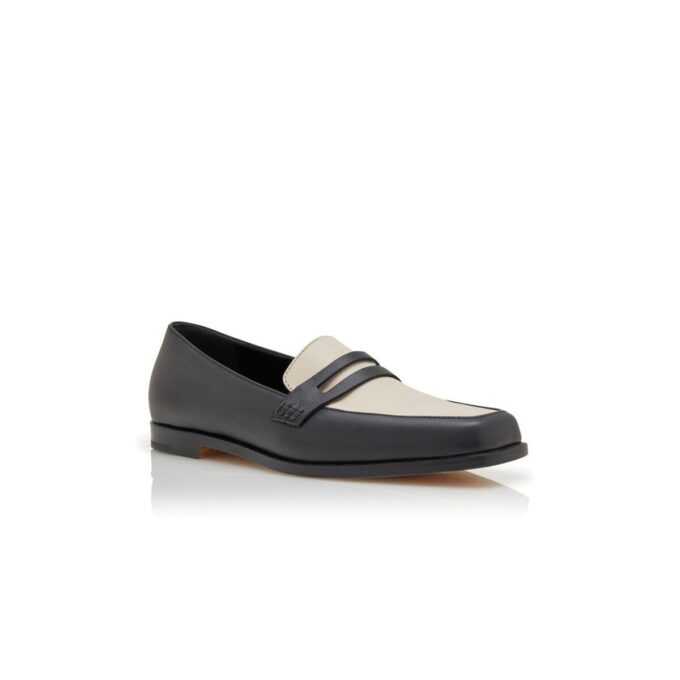 POLONOFF Black and Cream Calf Leather Loafers