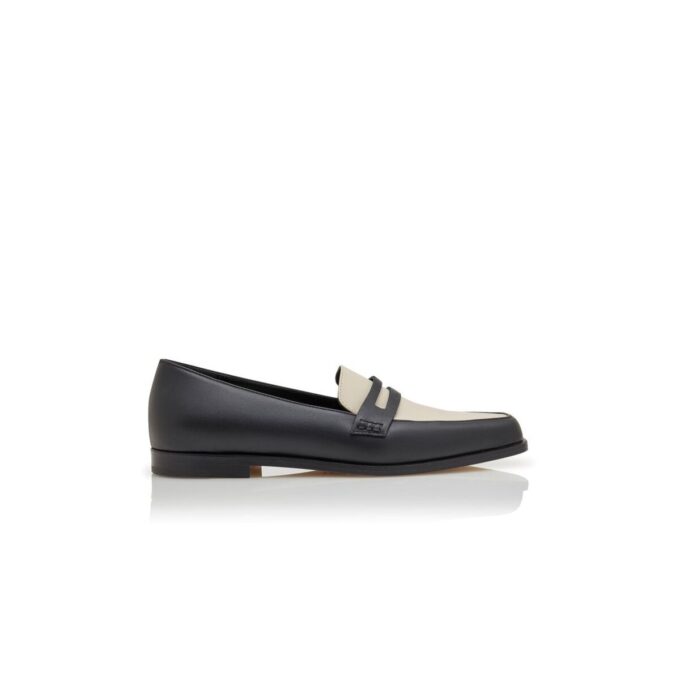 POLONOFF Black and Cream Calf Leather Loafers