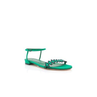 QUATTRO Green Suede Ankle Strap Flat Sandals