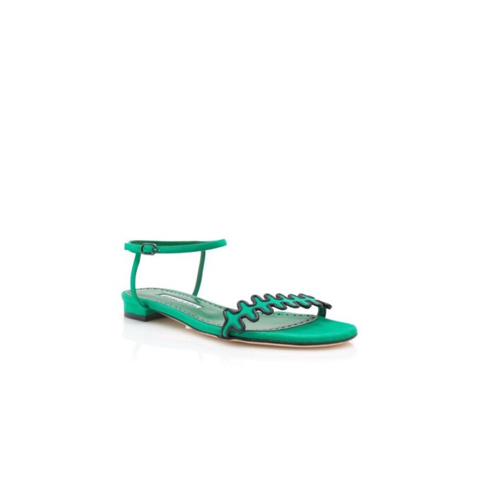 QUATTRO Green Suede Ankle Strap Flat Sandals