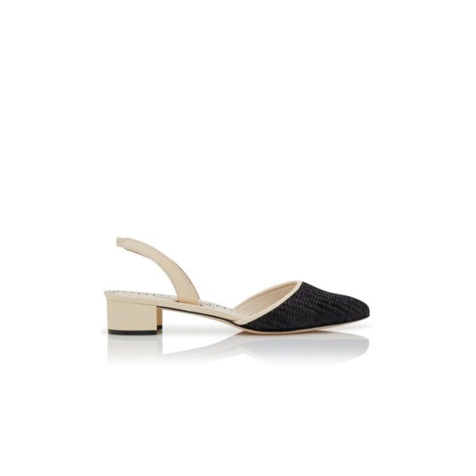 RAFFRO Cream and Black Raffia Slingback Pumps