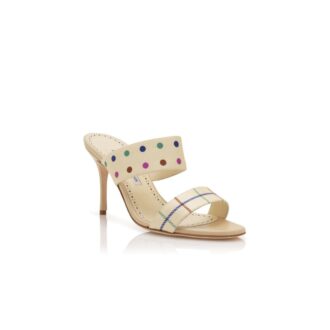 RALOTAPLA Cream Silk Check and Polka Dot Detail Mules