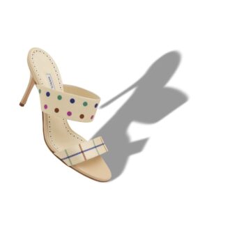 RALOTAPLA Cream Silk Check and Polka Dot Detail Mules