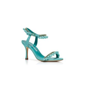 RAVELLANU Blue Suede Jewel Embellished Sandals