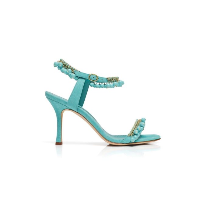 RAVELLANU Blue Suede Jewel Embellished Sandals