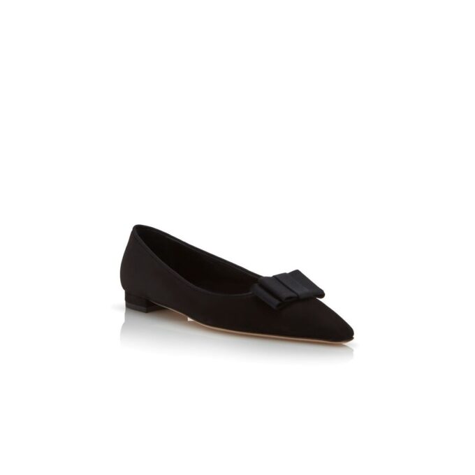 READORFLAT Black Suede Bow Detail Ballerina Flats