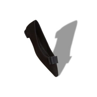 READORFLAT Black Suede Bow Detail Ballerina Flats