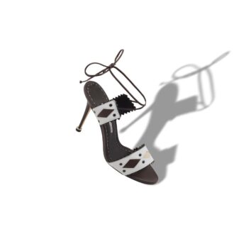 RENTI Dark Brown and White Nappa Leather Ankle Strap Sandals