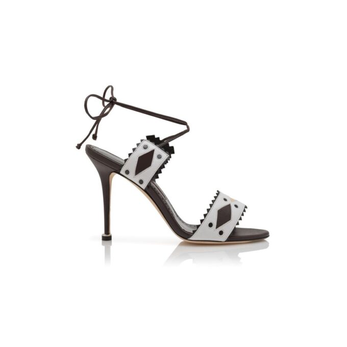 RENTI Dark Brown and White Nappa Leather Ankle Strap Sandals