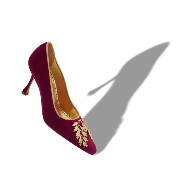 REVA Dark Red Velvet Embellished Pumps
