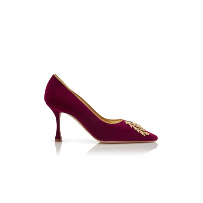 REVA Dark Red Velvet Embellished Pumps