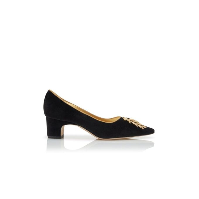 REVALO Black Velvet Embellished Pumps