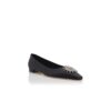 RONCONAFLAT Black Satin Crystal Embellished Flat Pumps