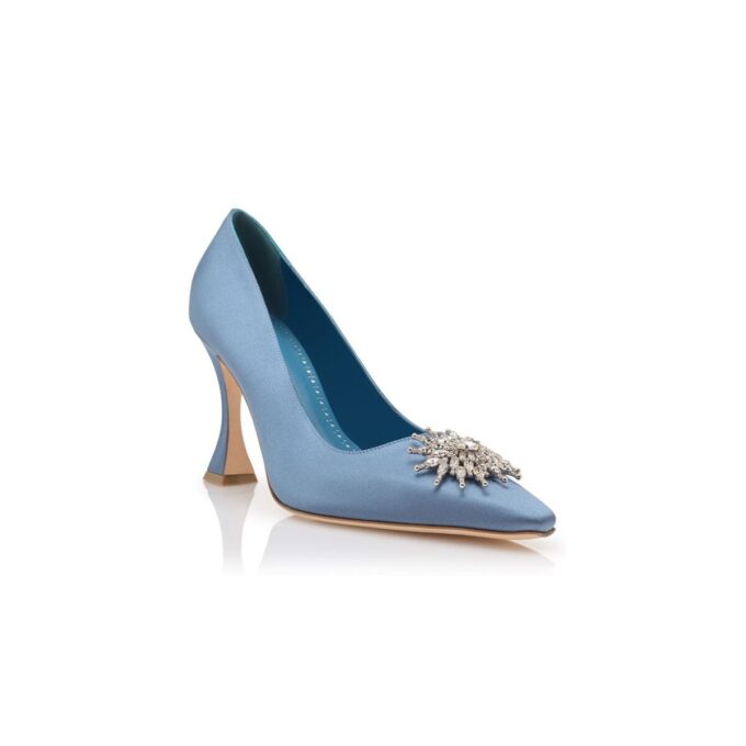 RONCONANU Blue Satin Crystal Embellished Pumps
