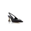 RONCONASLI Black Satin Crystal Embellished Slingback Pumps