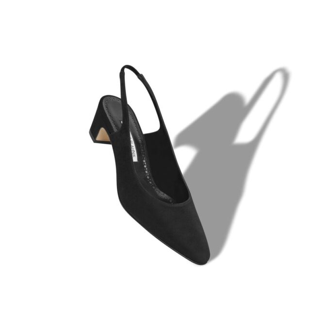 SAWRASO Black Suede Slingback Pumps