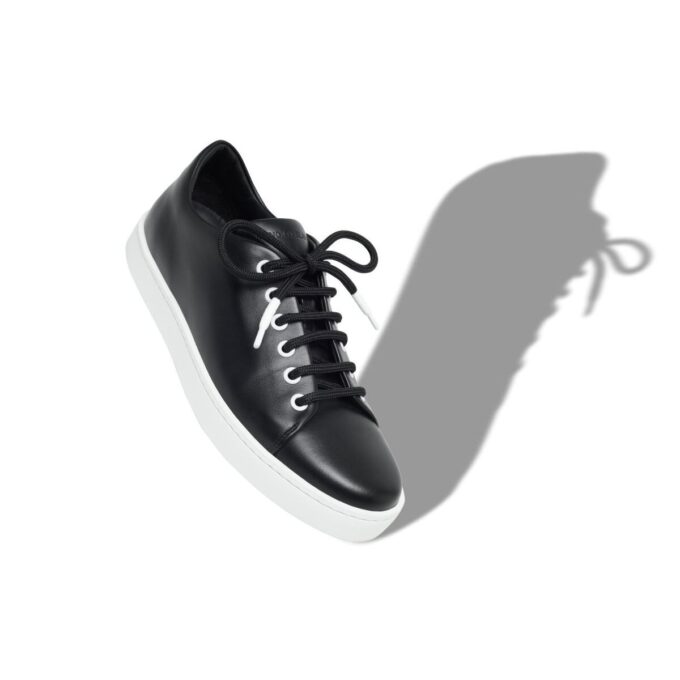 SEMANADA Black Calf Leather Lace-Up Sneakers