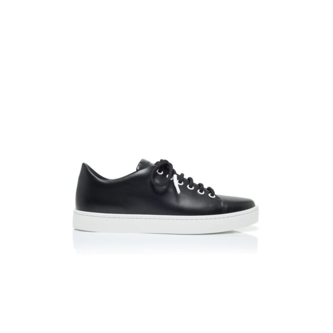 SEMANADA Black Calf Leather Lace-Up Sneakers