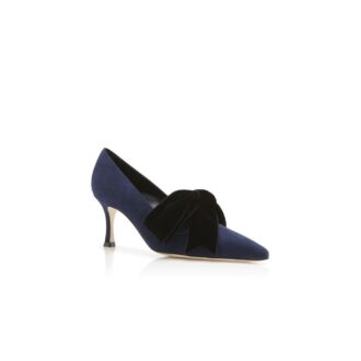 SERBA Navy Blue Suede and Velvet Bow Detail Pumps