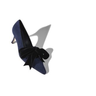 SERBA Navy Blue Suede and Velvet Bow Detail Pumps