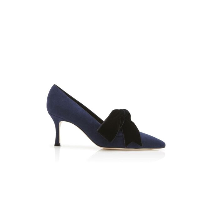 SERBA Navy Blue Suede and Velvet Bow Detail Pumps