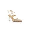 SORIA Gold Nappa Leather Crystal Embellished Ankle Strap Pumps