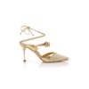 SORIA Gold Nappa Leather Crystal Embellished Ankle Strap Pumps