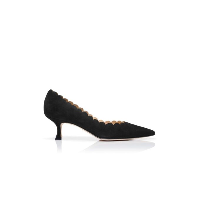SRILASCA Black Suede Scalloped Pumps