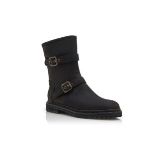 SULALTROSA Black Nubuck Dual Buckle Ankle Boots