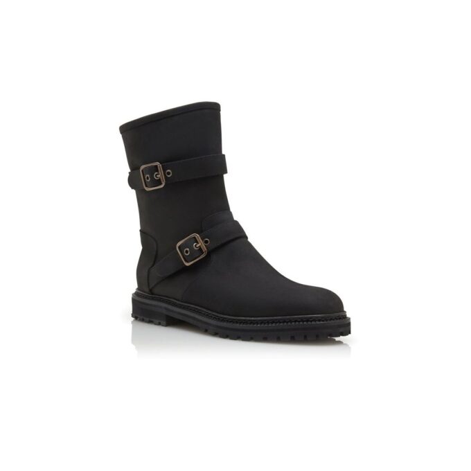 SULALTROSA Black Nubuck Dual Buckle Ankle Boots