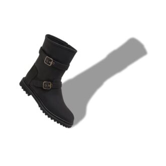 SULALTROSA Black Nubuck Dual Buckle Ankle Boots
