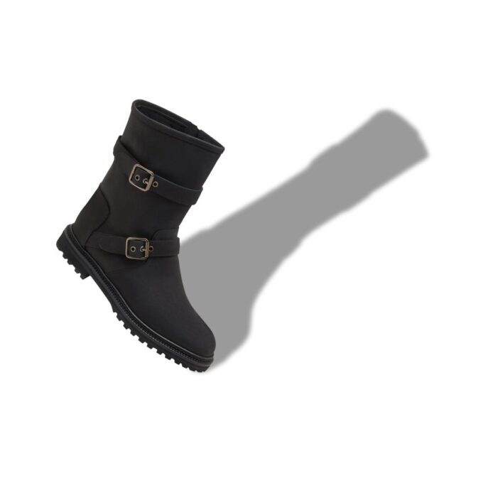 SULALTROSA Black Nubuck Dual Buckle Ankle Boots