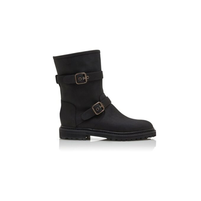 SULALTROSA Black Nubuck Dual Buckle Ankle Boots