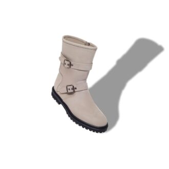 SULALTROSA Grey Nubuck Dual Buckle Ankle Boots