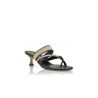 SUSA Black and Beige Raffia Sandals