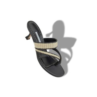 SUSA Black and Beige Raffia Sandals