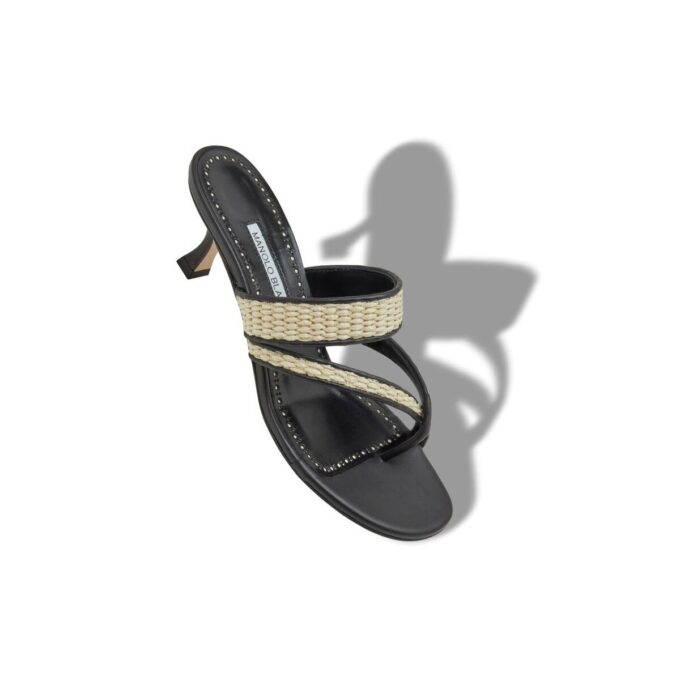 SUSA Black and Beige Raffia Sandals