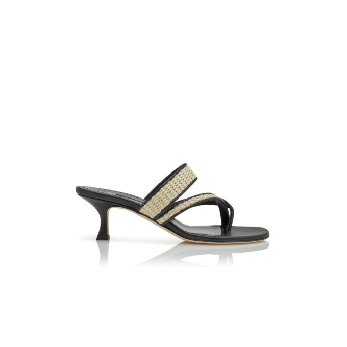 SUSA Black and Beige Raffia Sandals