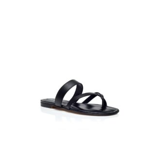 SUSA Black Nappa Leather Crossover Flat Sandals