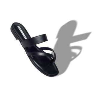 SUSA Black Nappa Leather Crossover Flat Sandals