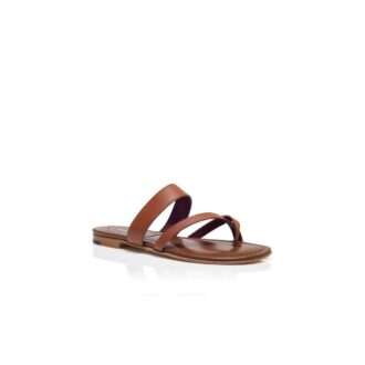 SUSA Brown Nappa Leather Crossover Flat Sandals