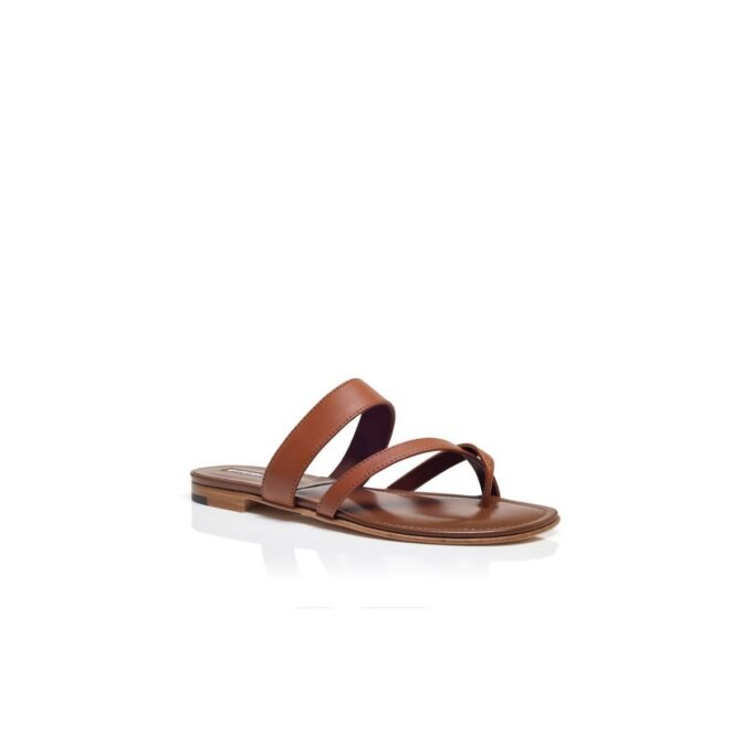 SUSA Brown Nappa Leather Crossover Flat Sandals