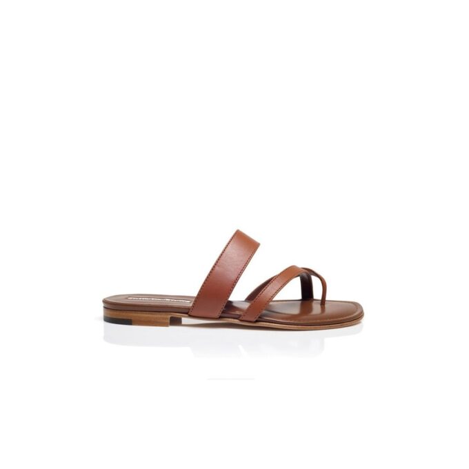 SUSA Brown Nappa Leather Crossover Flat Sandals