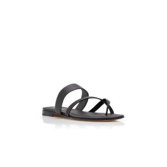 SUSACRU Black Calf Leather Crossover Flat Sandals