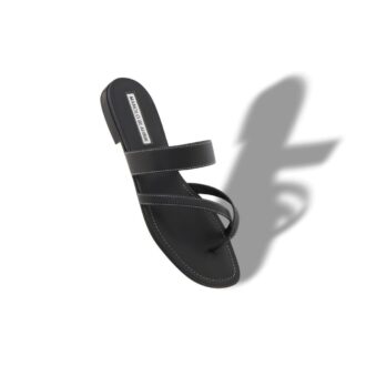 SUSACRU Black Calf Leather Crossover Flat Sandals