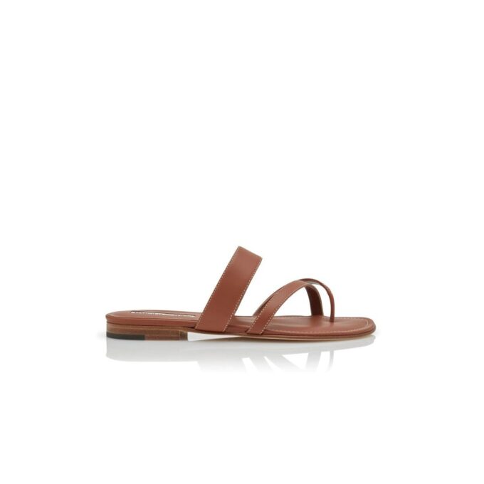 SUSACRU Brown Calf Leather Crossover Flat Sandals