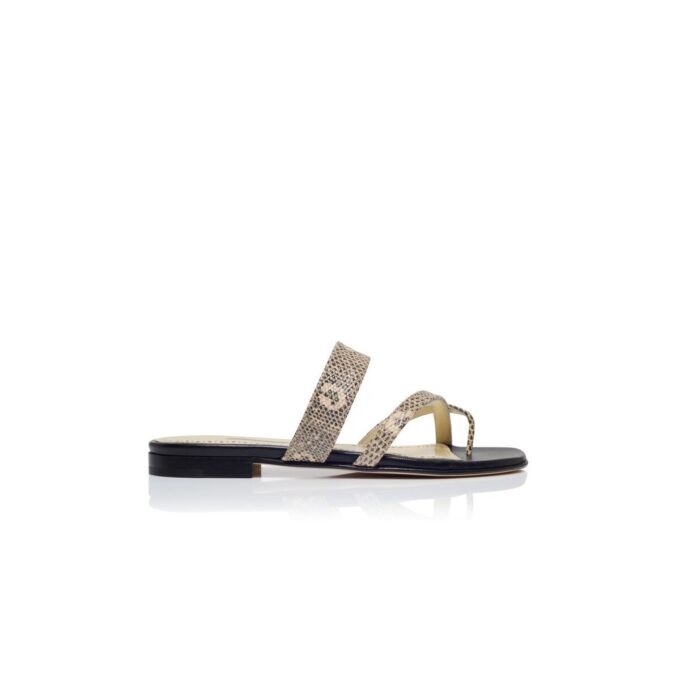 SUSAPERF Lizard Print Calf Leather Flat Sandals